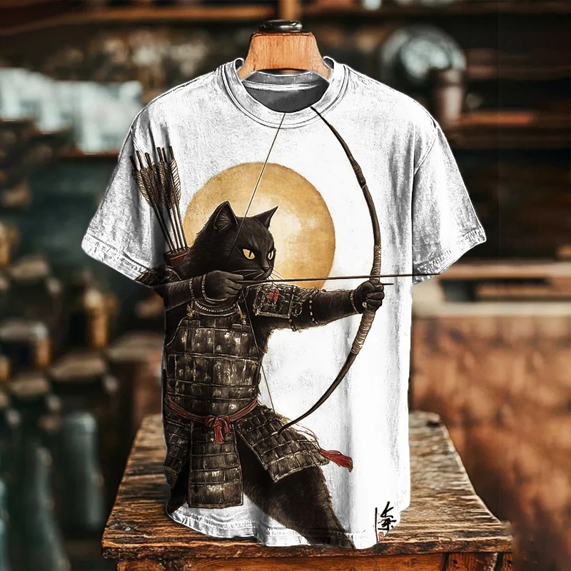 Men's Shooting Arrows Black Cat Art Print Casual T-shirt