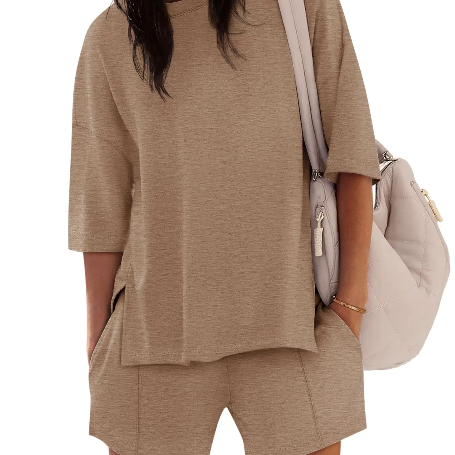 2026 Womens Shorts Sets 2 Piece Outfits Summer Half Sleeve Crew Neck Lounge Sets Matching Clothing