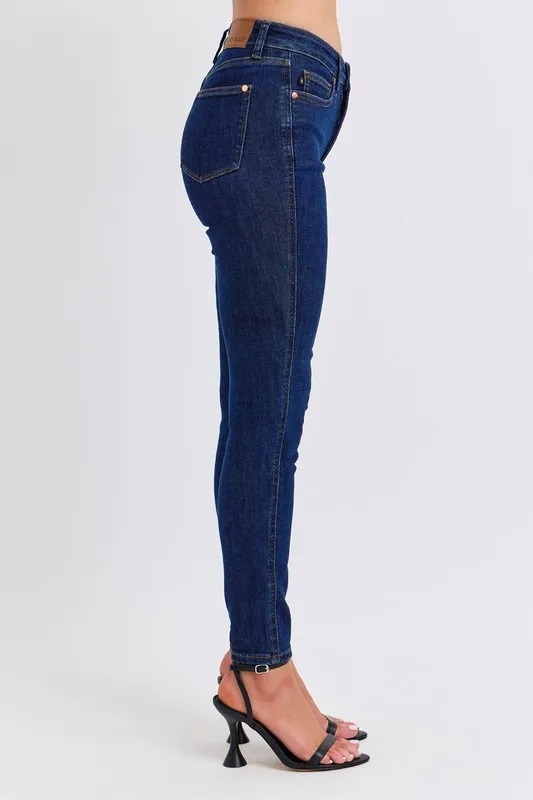Blue Full Size Midi Rise Tummy Control Classic Skinny Jeans Plus Size