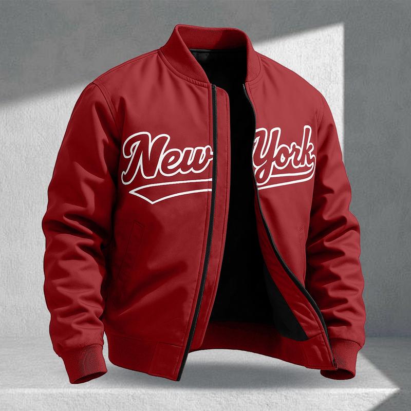 Letter Print Sports Jacket, Men's Casual Jacket
