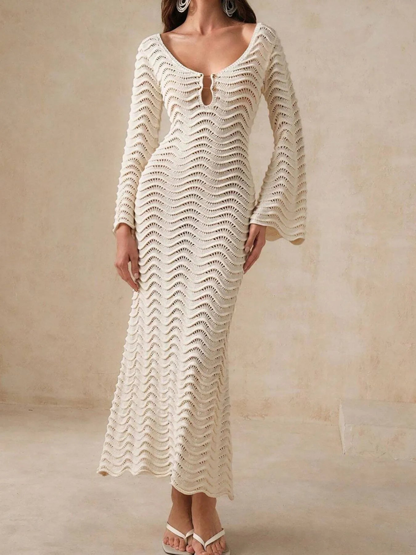Wave Openwork Crochet Maxi Knit Dress