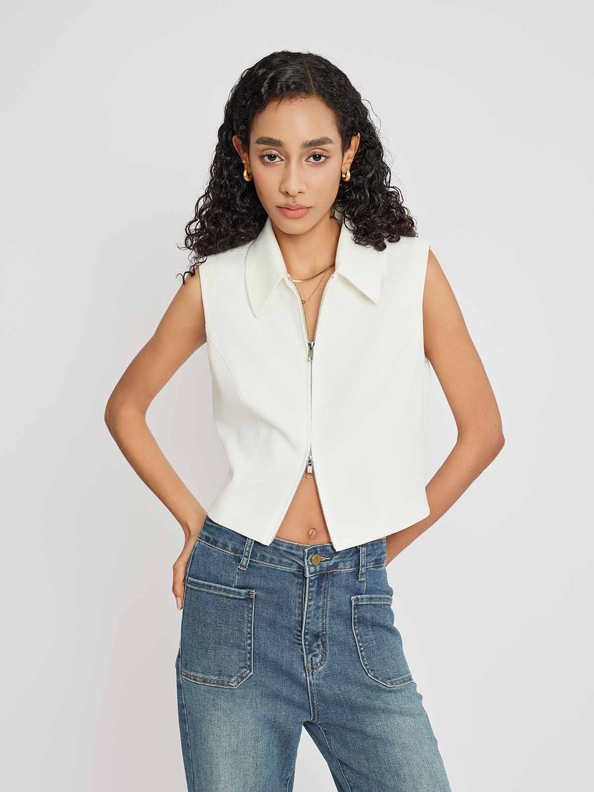 ASOBIO Double-Zip Sleeveless Fitted Shirt Top