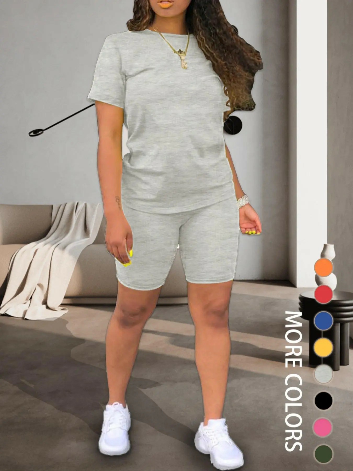 Women's Fitted T-Shirt & Biker Shorts Two-Piece Summer Set