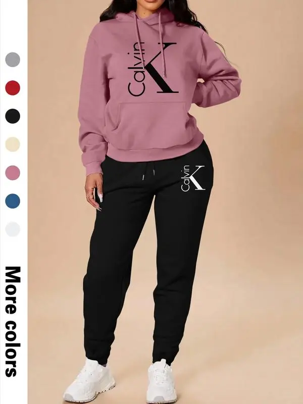 Women's Letter Print Hoodie & Pants Set