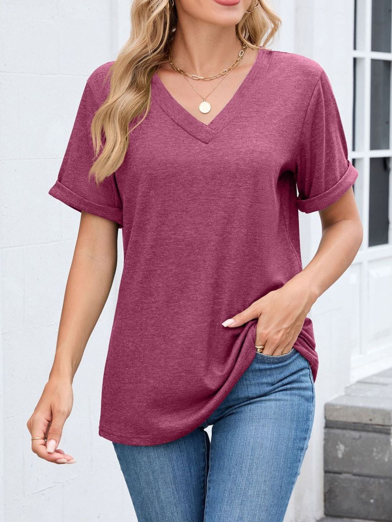 Casual V-Neck Short Sleeve T-Shirt