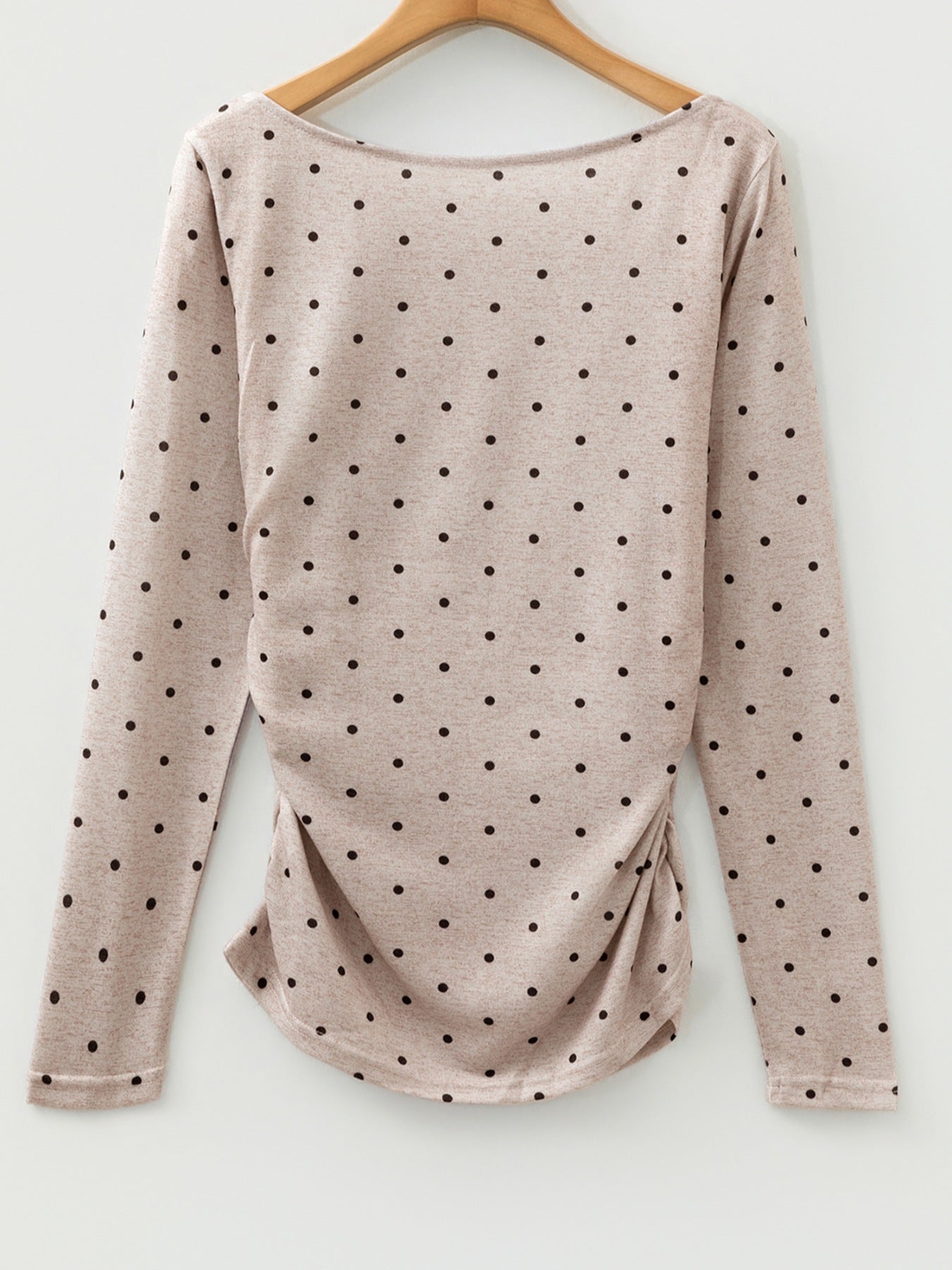 Polka Dot Boat Neck Knit Long Sleeve T Shirt
