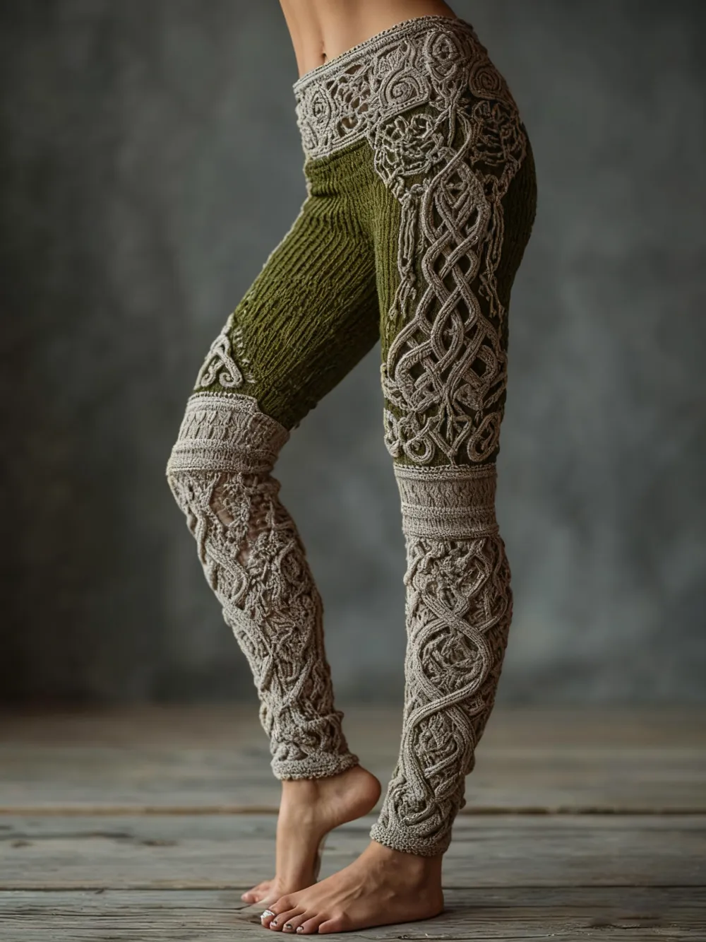 Vintage Viking Celtic Knit Art Knit Jacquard Cozy Leggings