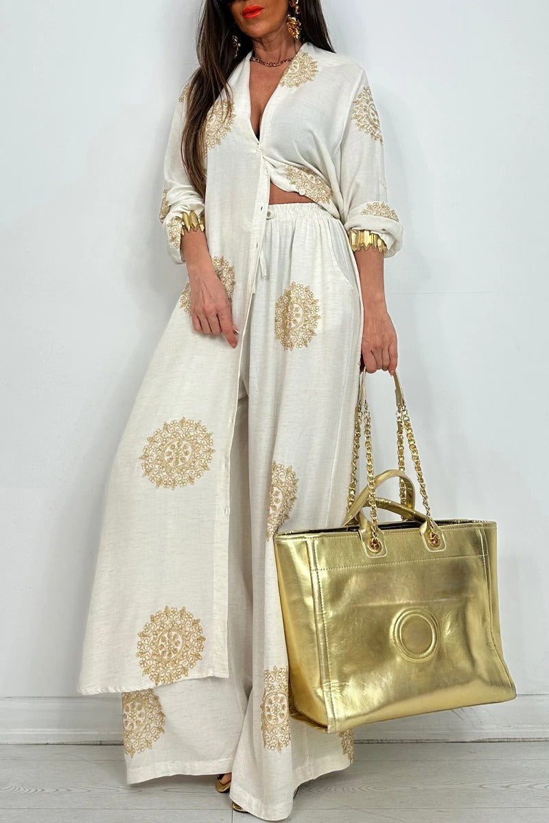 Women's V-neck Printed Top + Pants Casual Suit