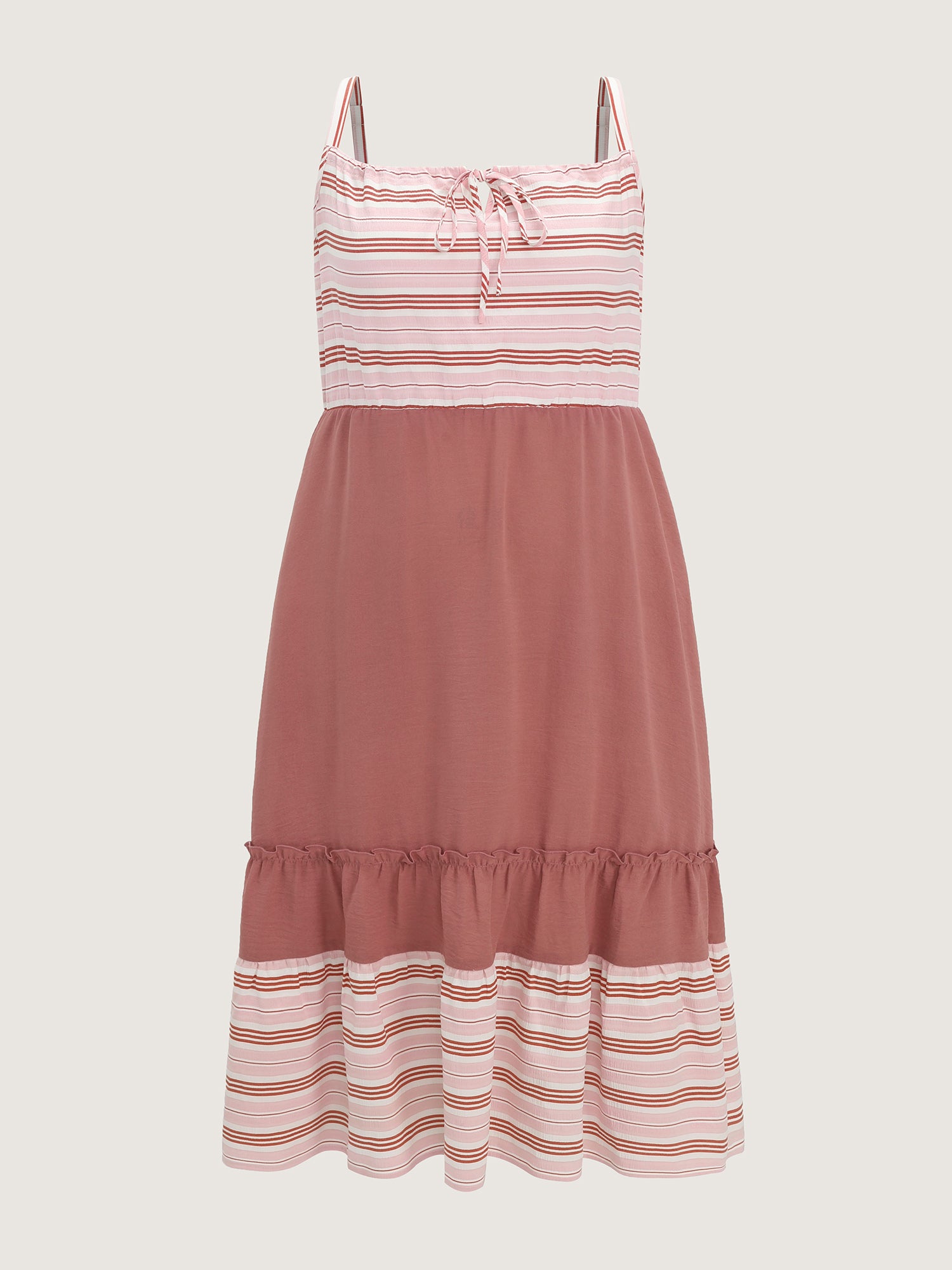 Striped Color Contrast Tiered Midi Dress