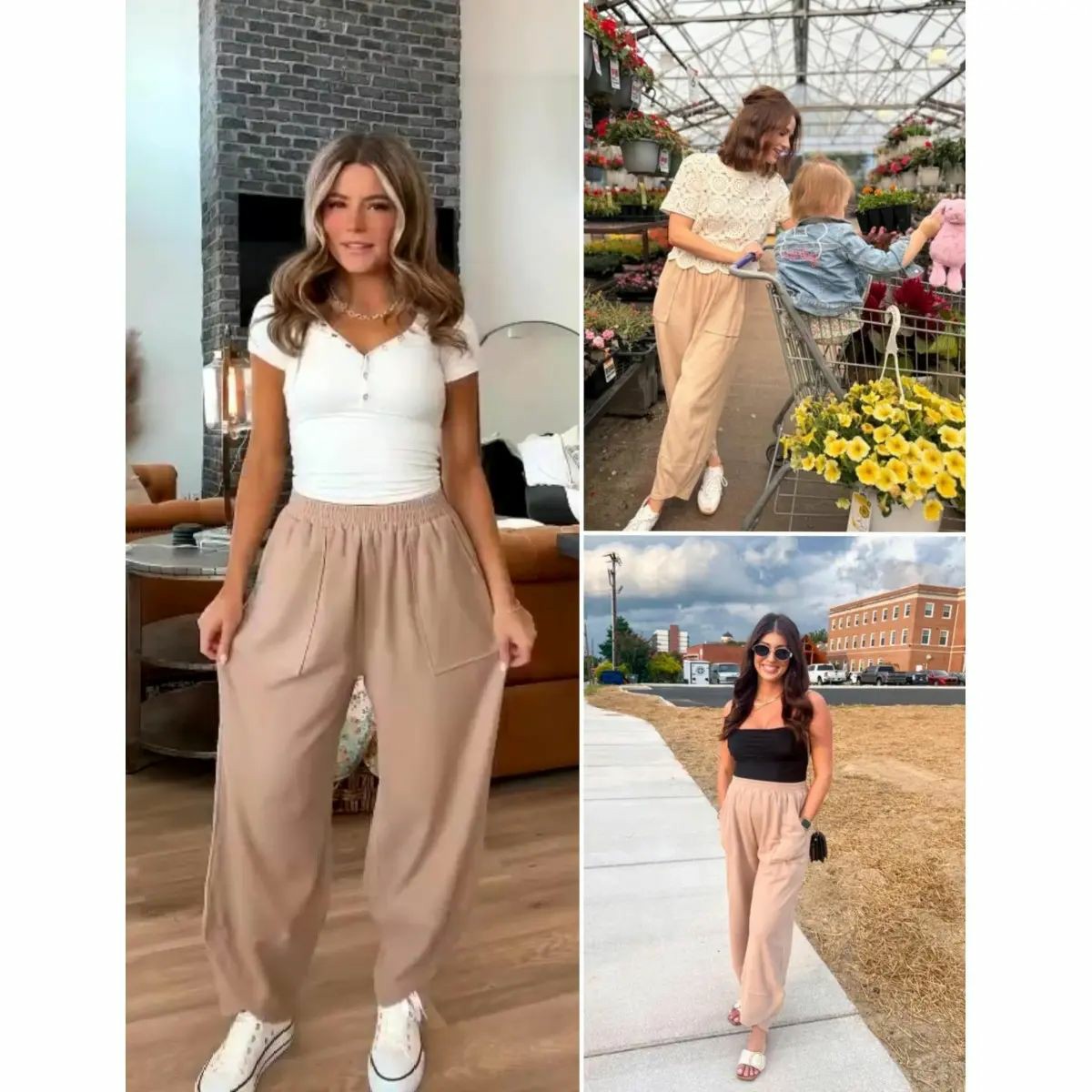 Women's Baggy Wideleg Pants Casual Elastic Waisted Palazzo Harem Pants with Pockets