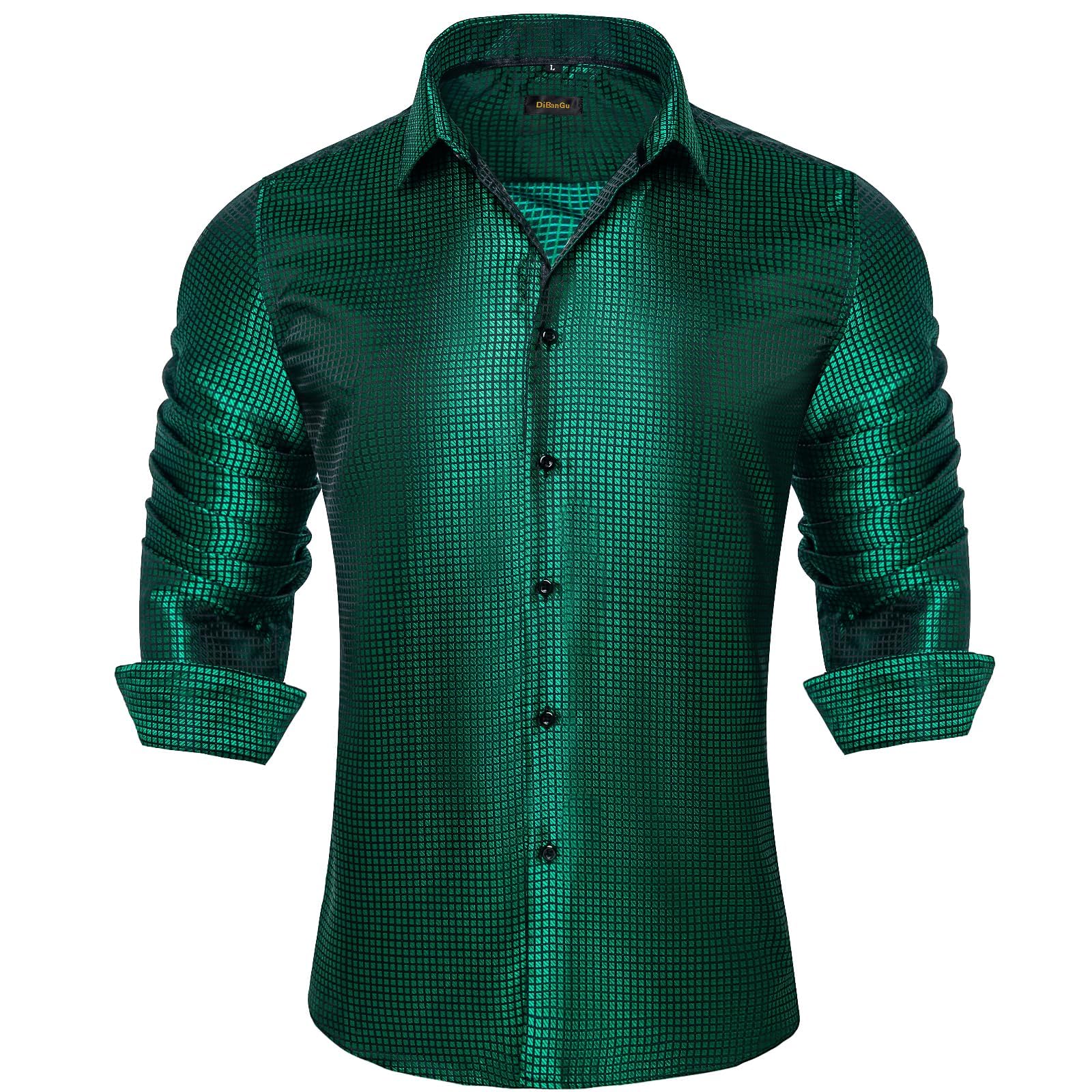 Men's Paisley Dress Shirt Long Sleeve Wrinkle Free Button Down Cowboy Shirts - Emerald&paisley