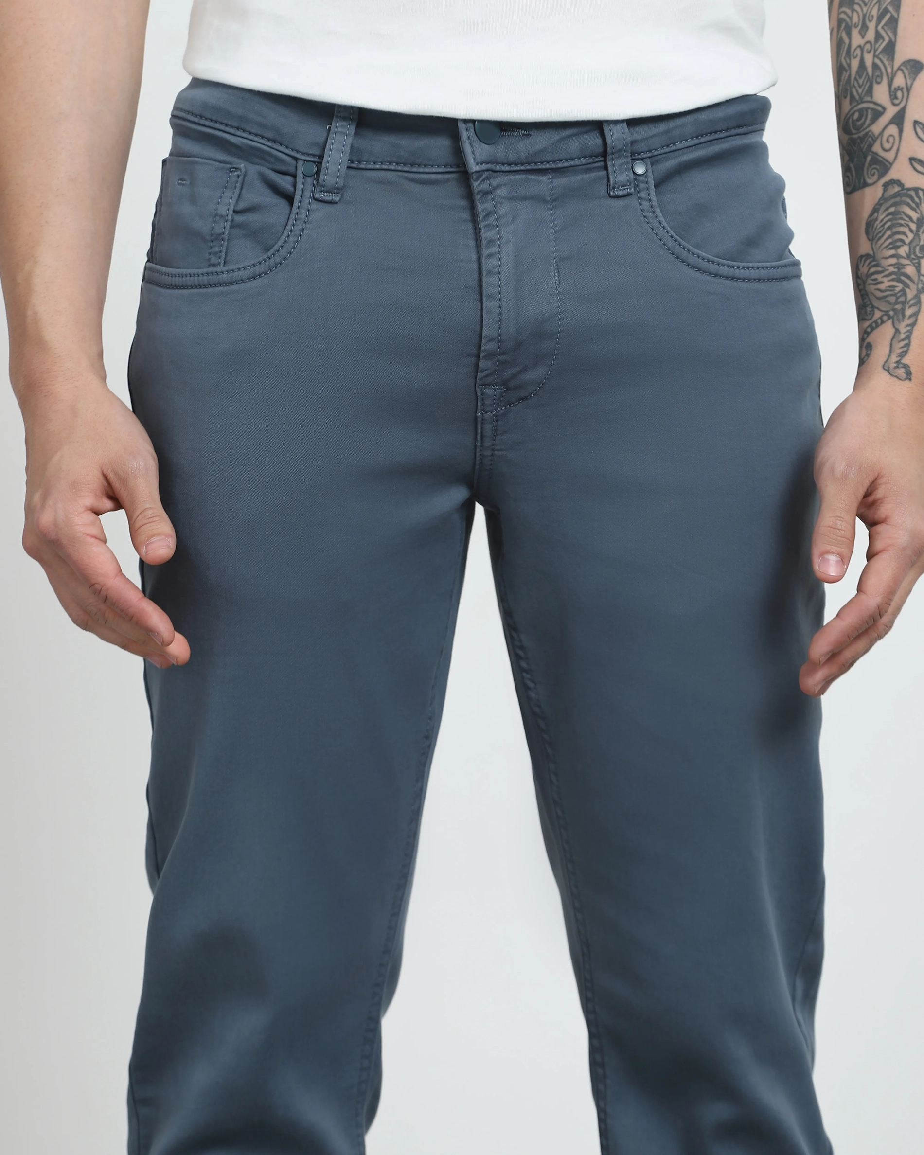 Classic Versatile And Comfortable Straight Blue Grey Jeans