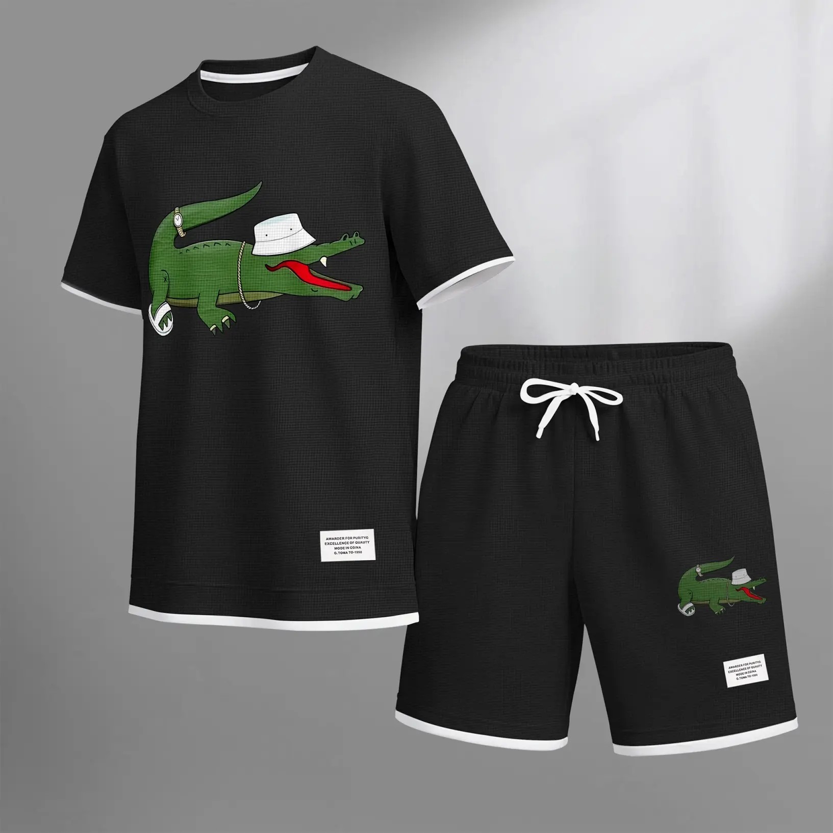 Men’s Waffle Knit 2-Piece Set – Breathable Short Sleeve Tee & Drawstring Shorts Casual Summer Outfit