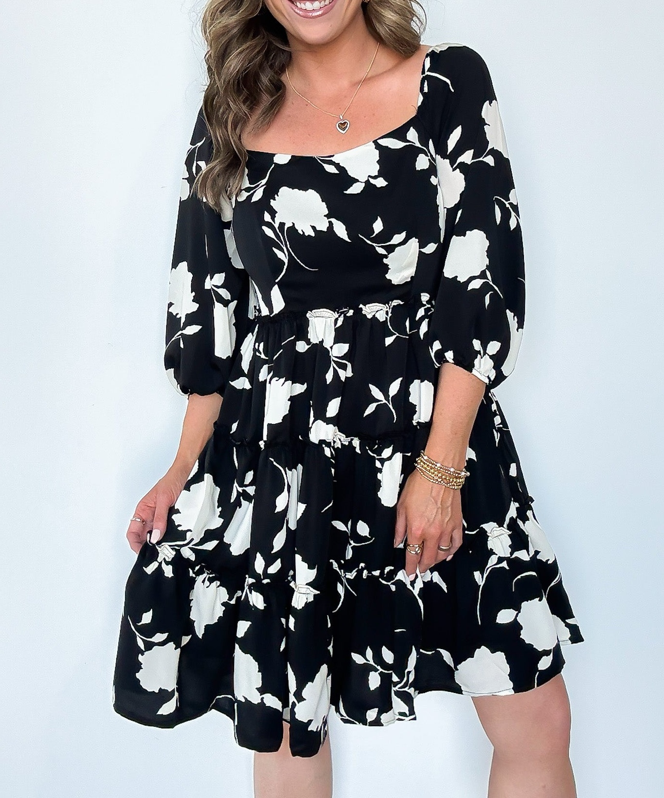 Gaelle Floral Square Neck Dress