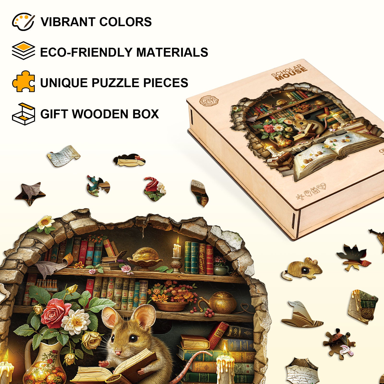 Scholar Mouse Wooden Jigsaw Puzzle