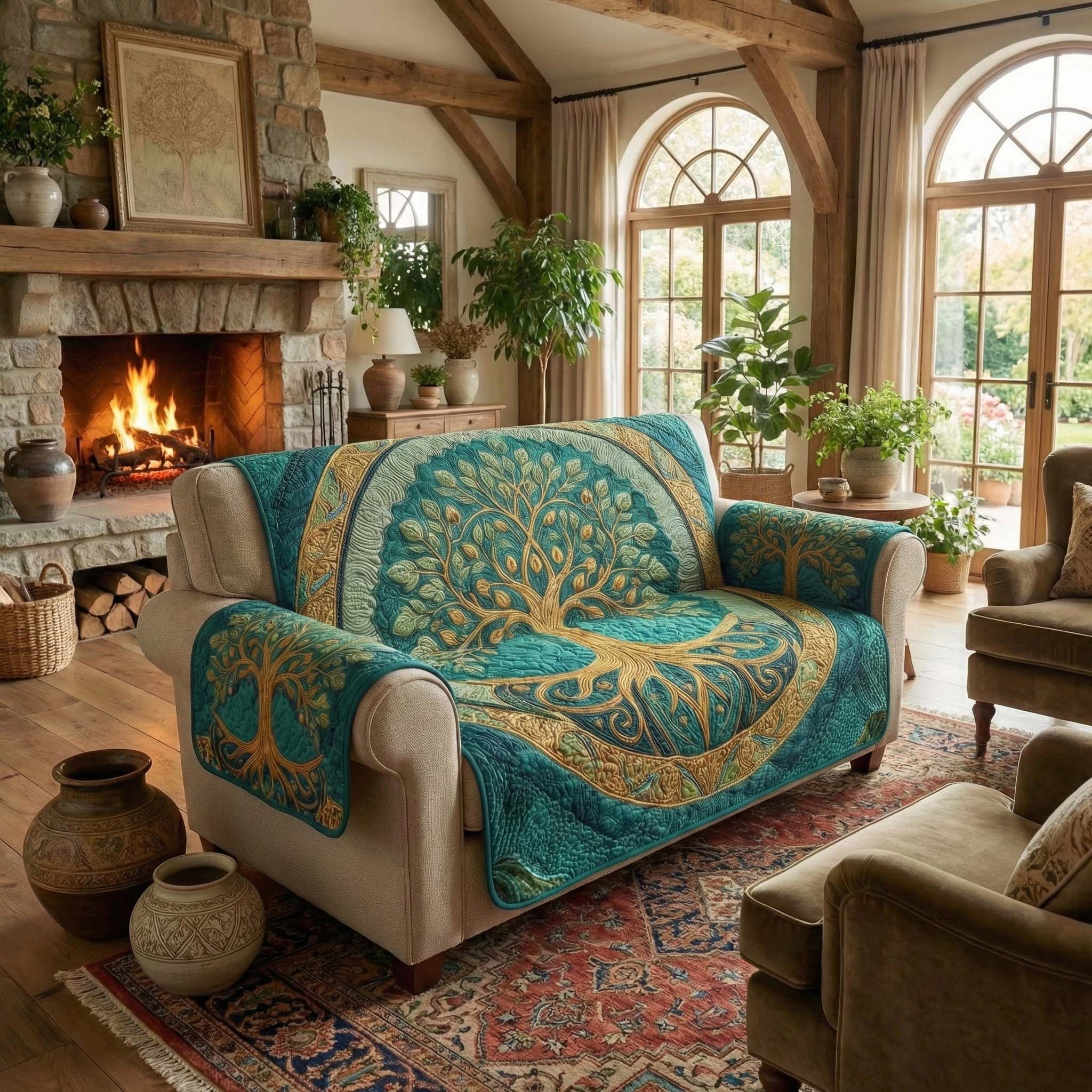 Emerald Roots Quilted Sofa Cover GFTOQM2789