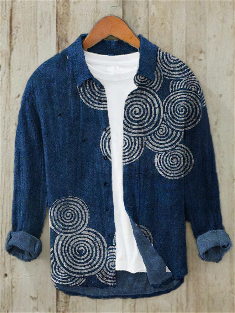 Sea Waves Ripples Japanese Lino Art Casual Shirt