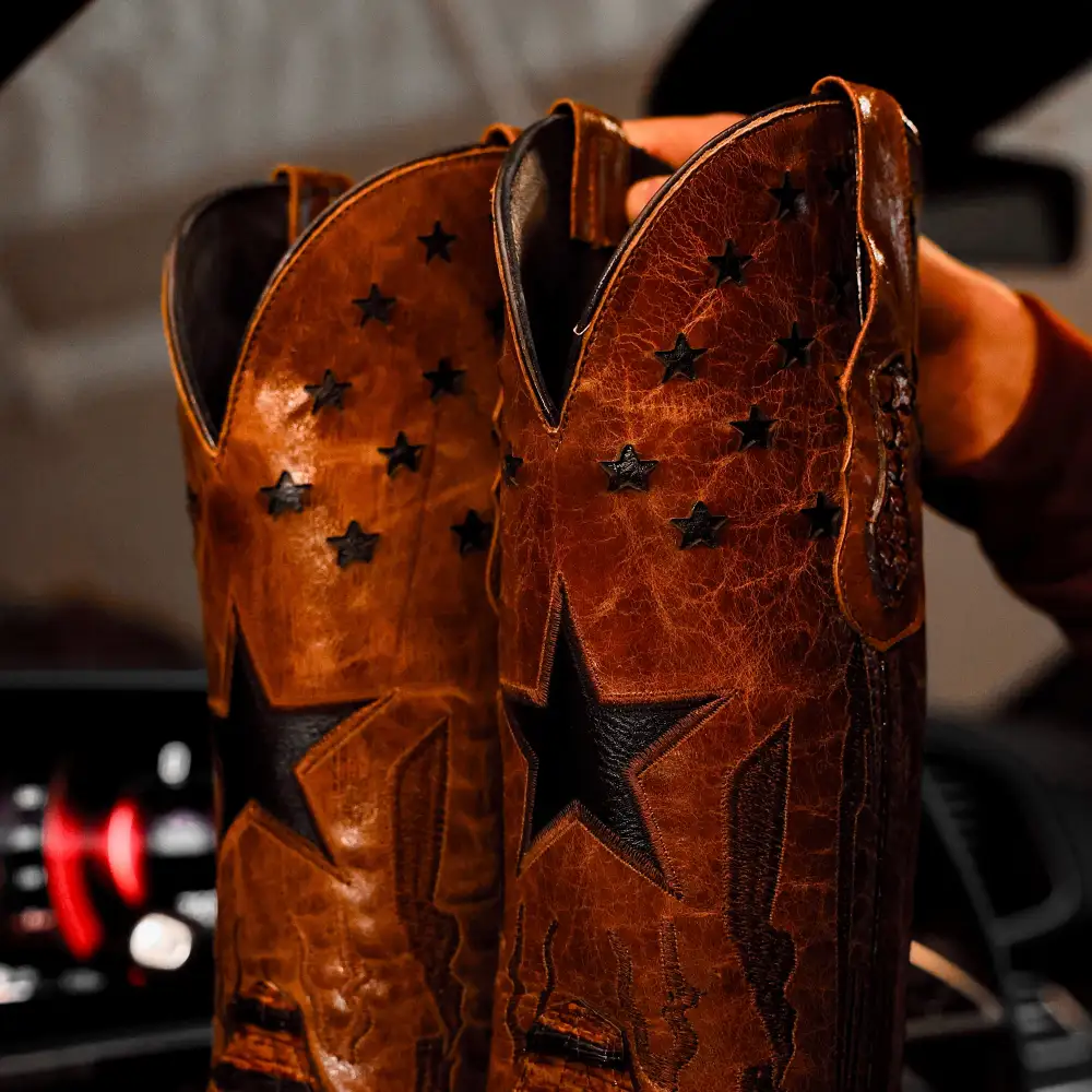 Honey Cognac Python Leather Boots - Square Toe