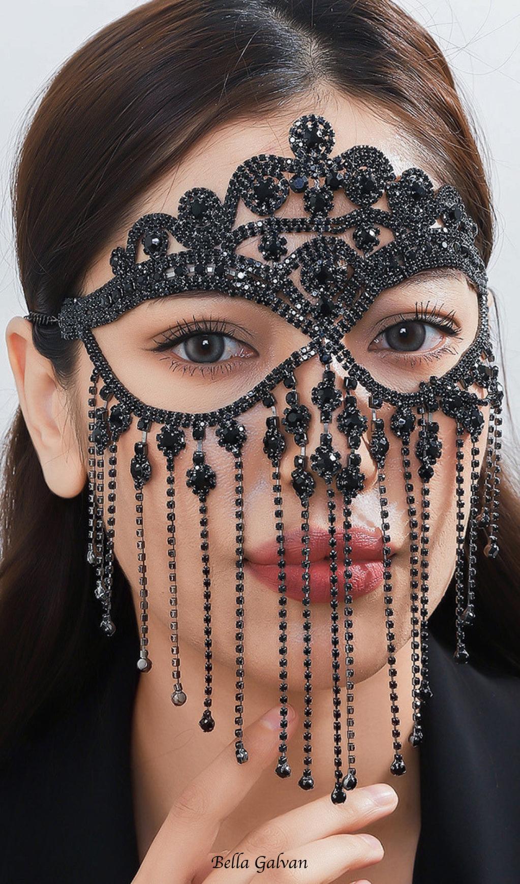 Delfina Rhinestone Tassel Mask