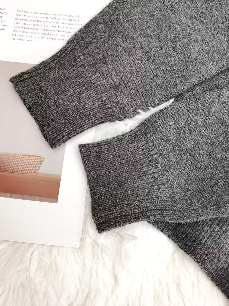 Fashion Grey Mohair Knitted Sweater 2 Pieces Skirt Sets Women Chic Oversized O-Neck Cropped Pullover Suits Lady Commute Outwear