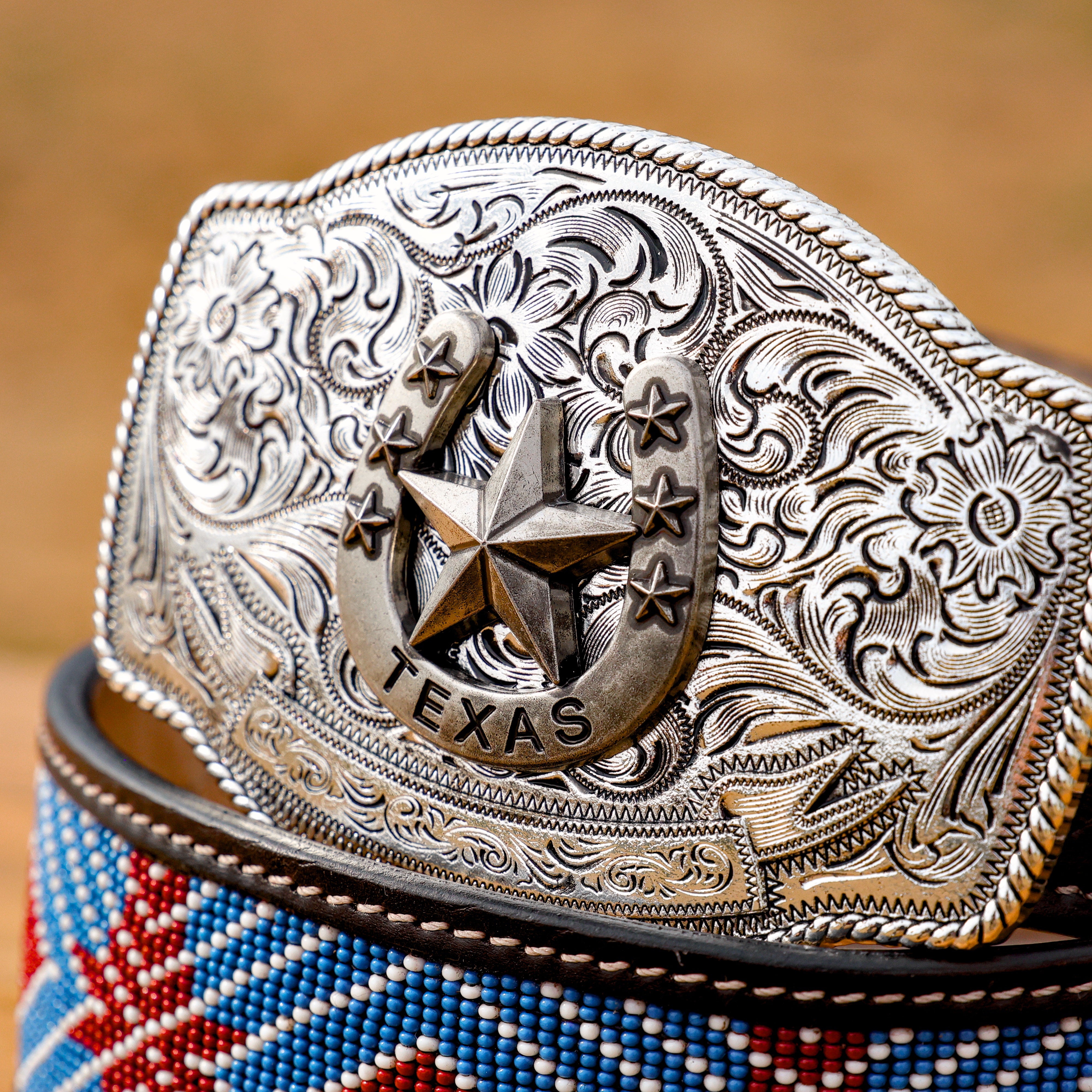 2 Inch Hand-Tooled Artesanal Beaded Leather Belt