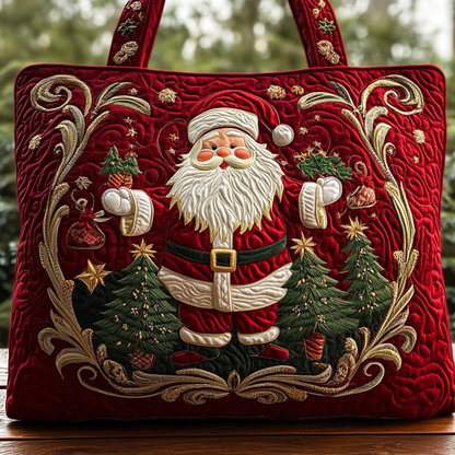 Santa Claus Quilted Tote Bag – Festive 3D Embroidered Christmas Art