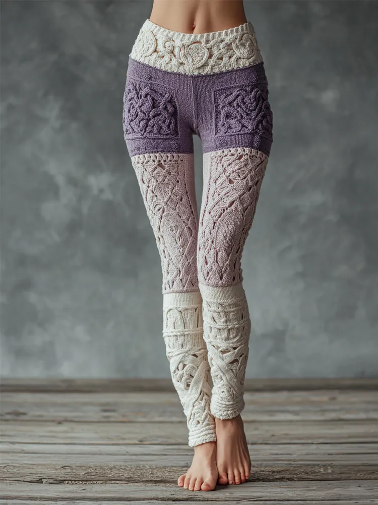 Vintage Viking Celtic Knot Knit Cozy Leggings