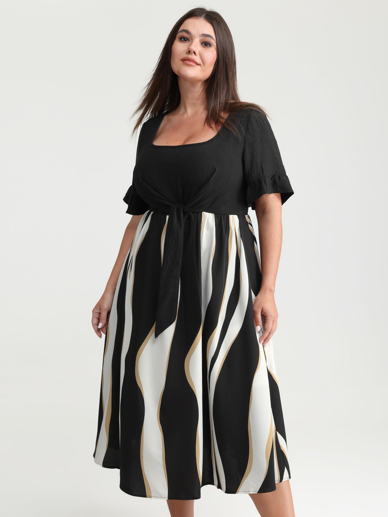 Zebra Stripe Print Contrast Midi Dress