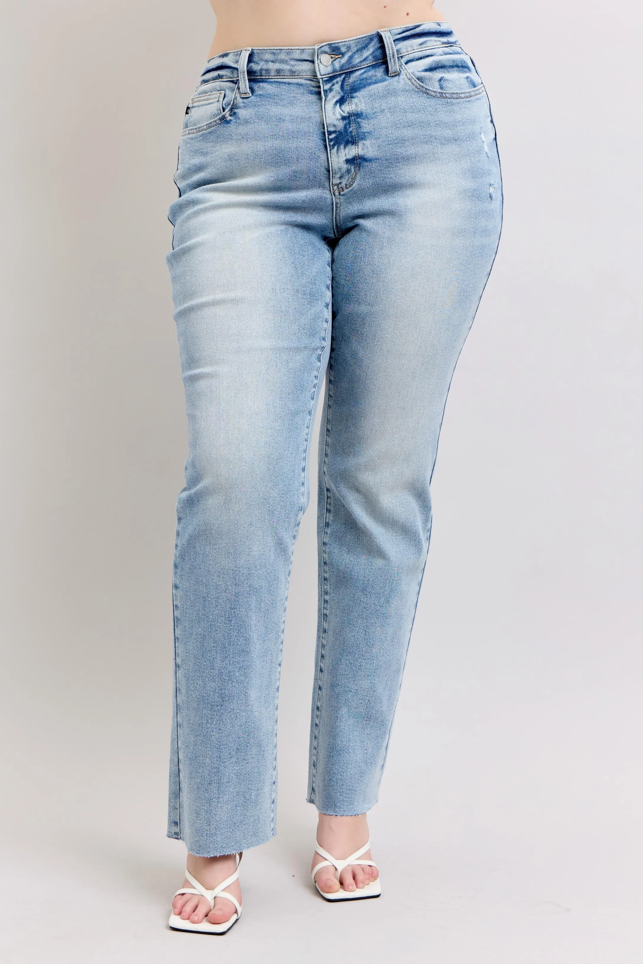 Blue Full Size Midi Rise Light Wash Dad Jeans Plus Size