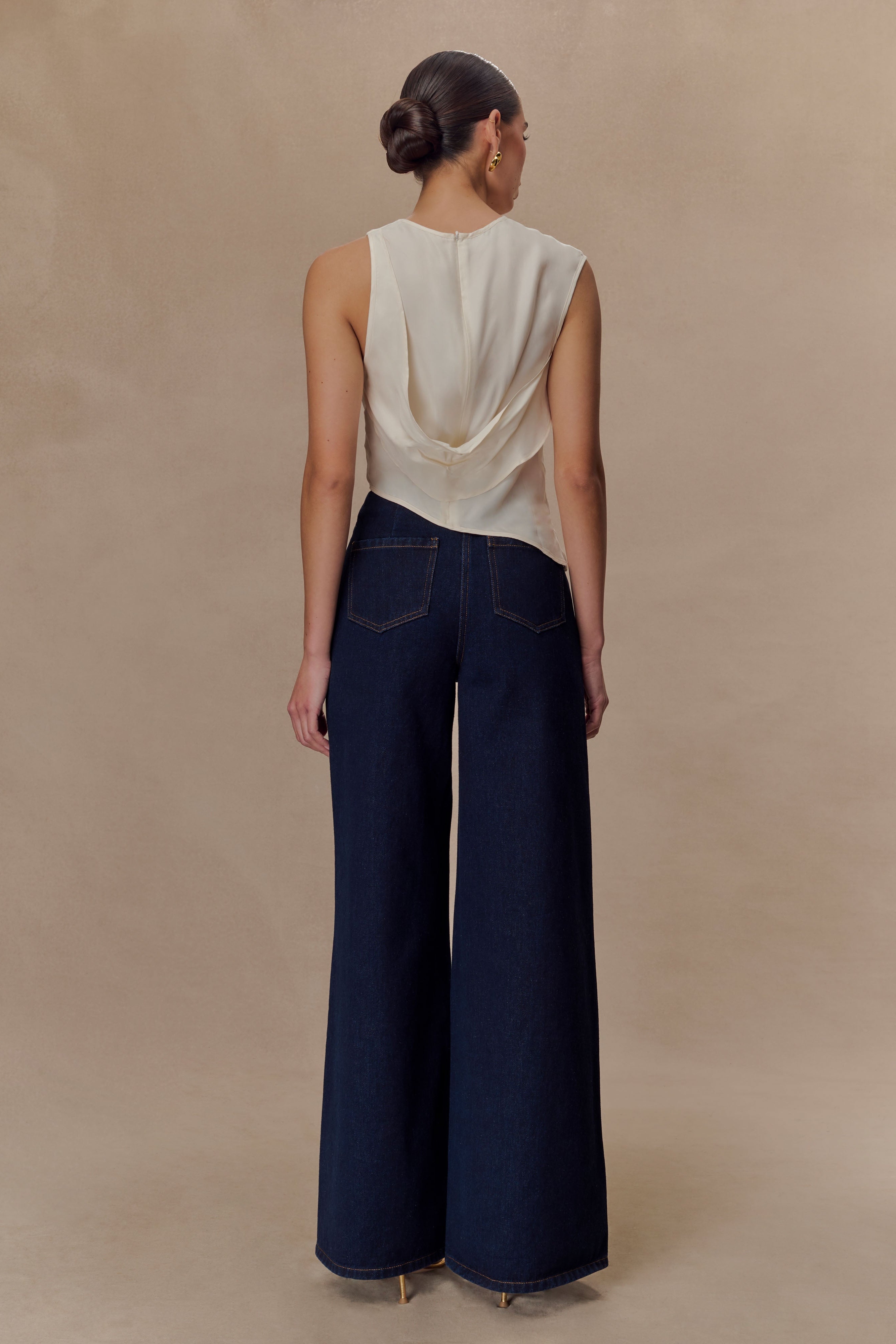Blue Faux Suede Belted Denim Wide Leg Jeans