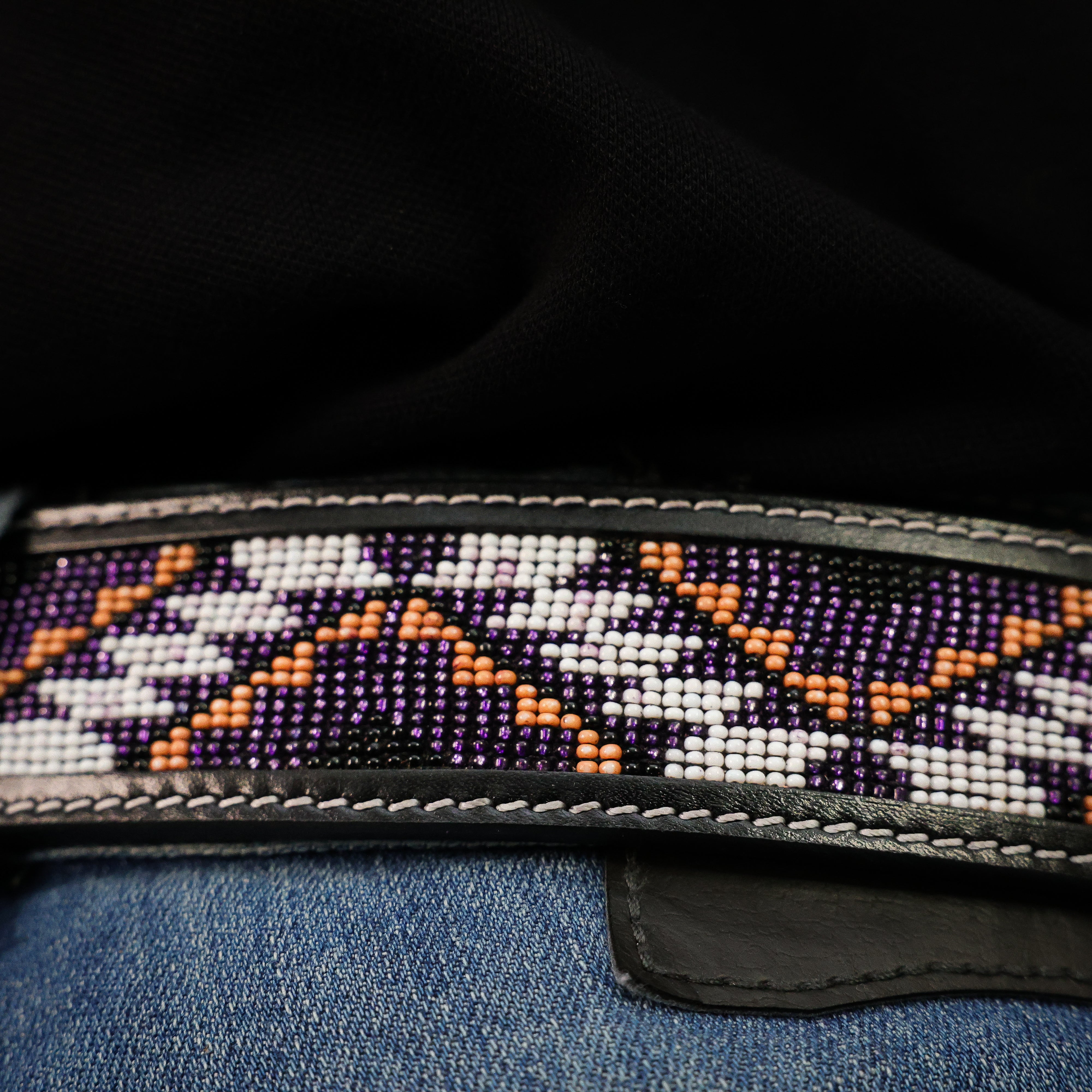 Hand-Tooled Artesanal Beaded Leather Belt