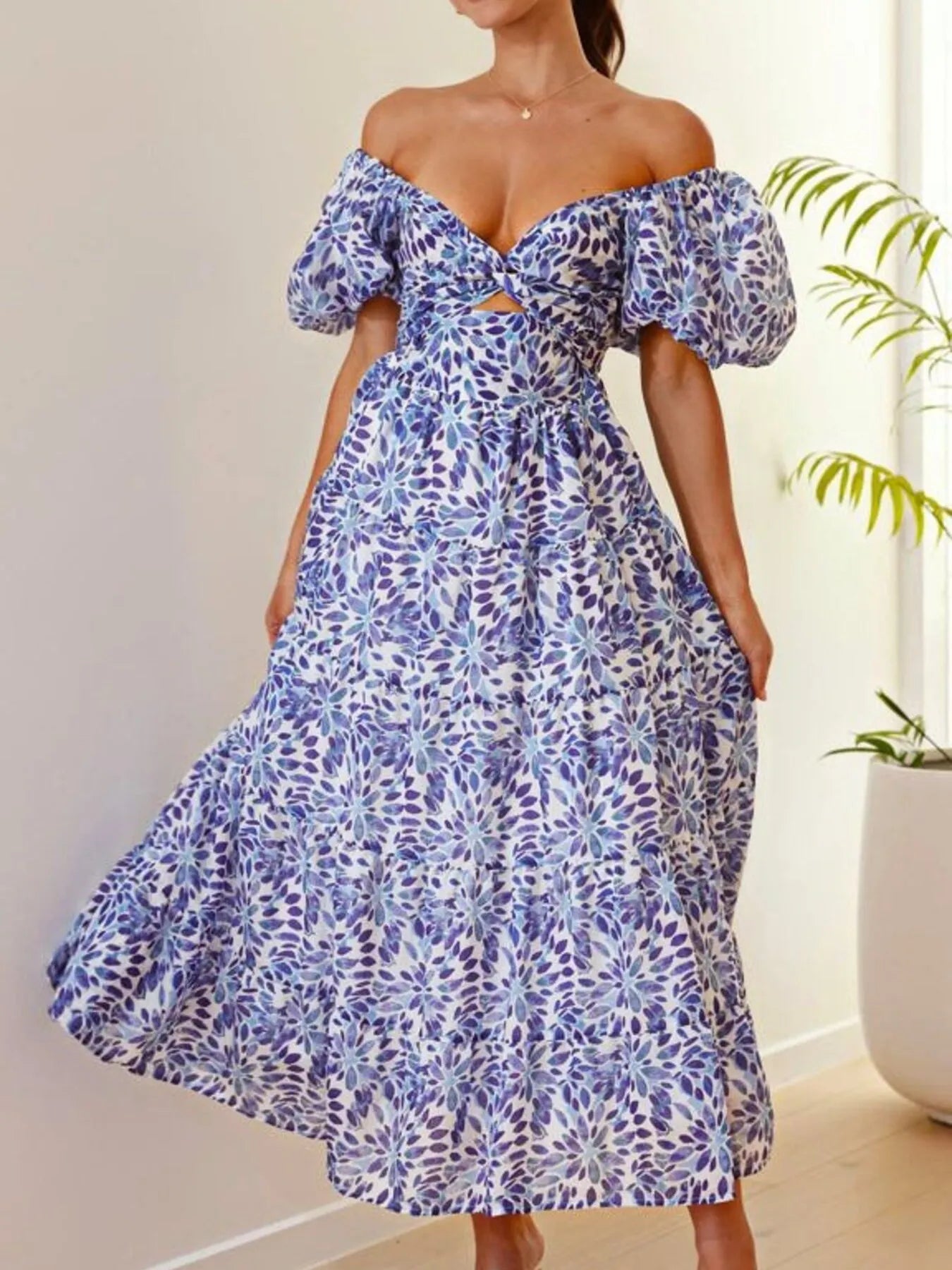 Off-Shoulder Floral Tiered Dress with Ruffle Details
