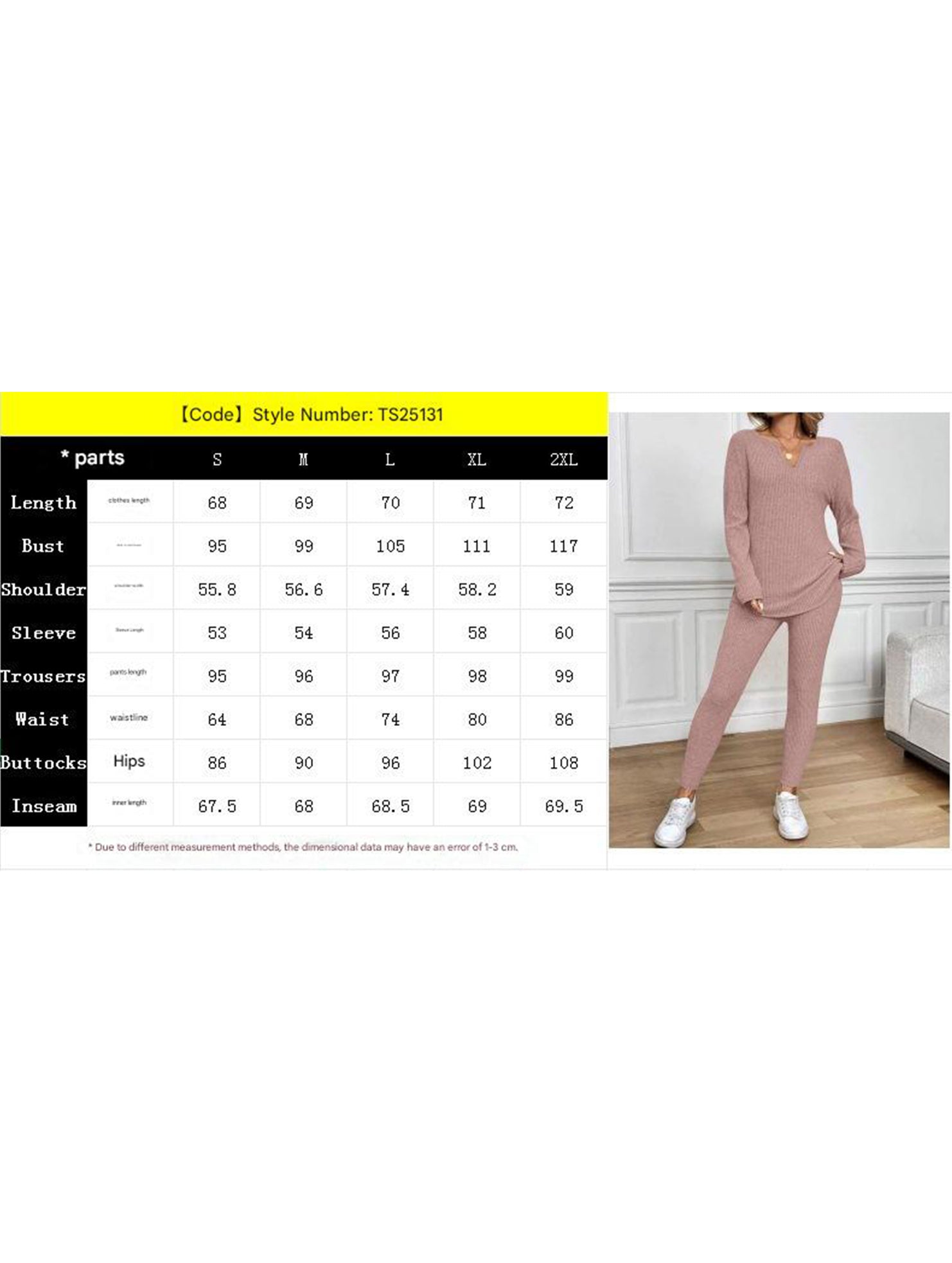V-neck knit top and fitted trousers set for women_CWSS01460