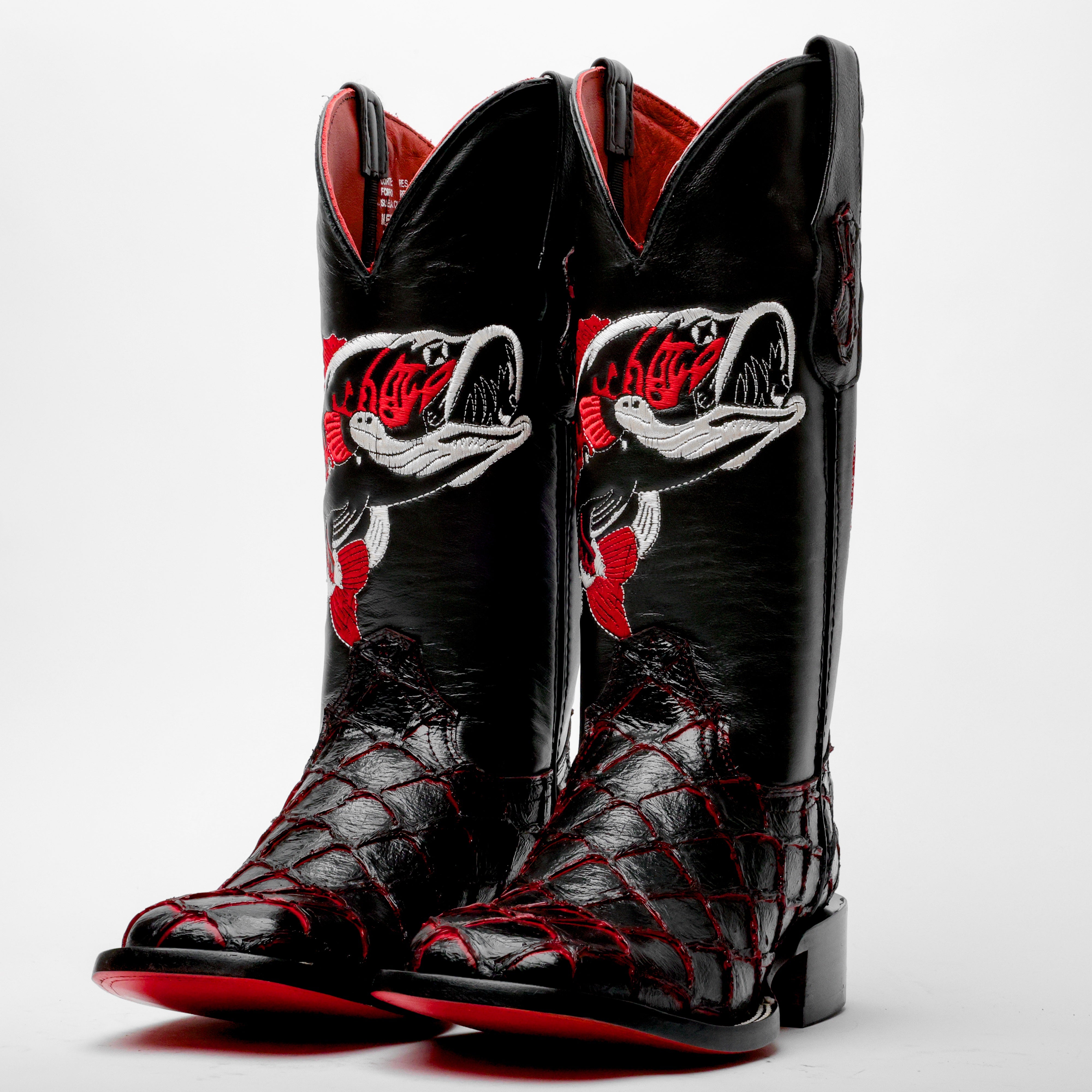 Black Cherry Pirarucu Leather Boots - Square Toe