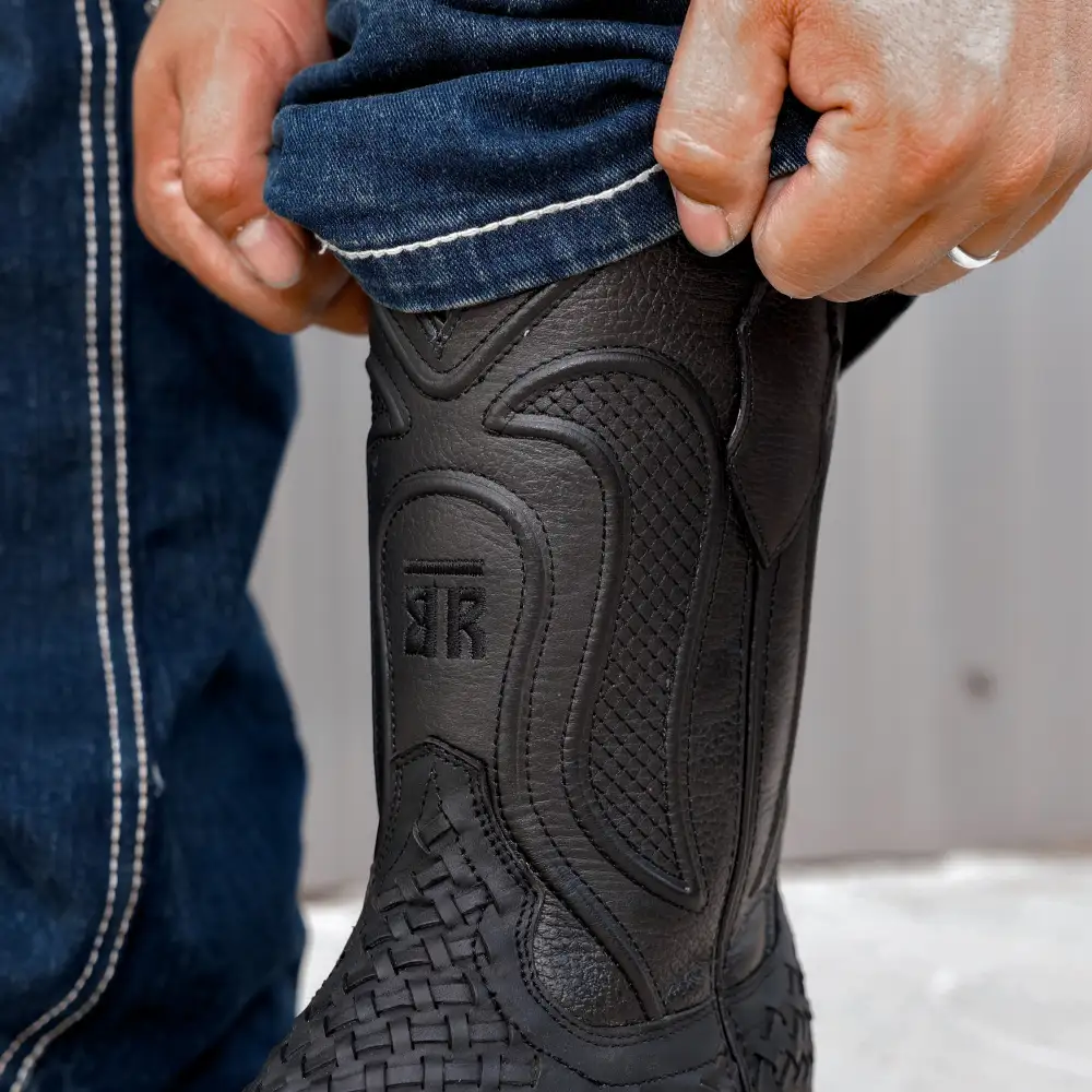 Black Basketweave Leather Boots - Square Toe