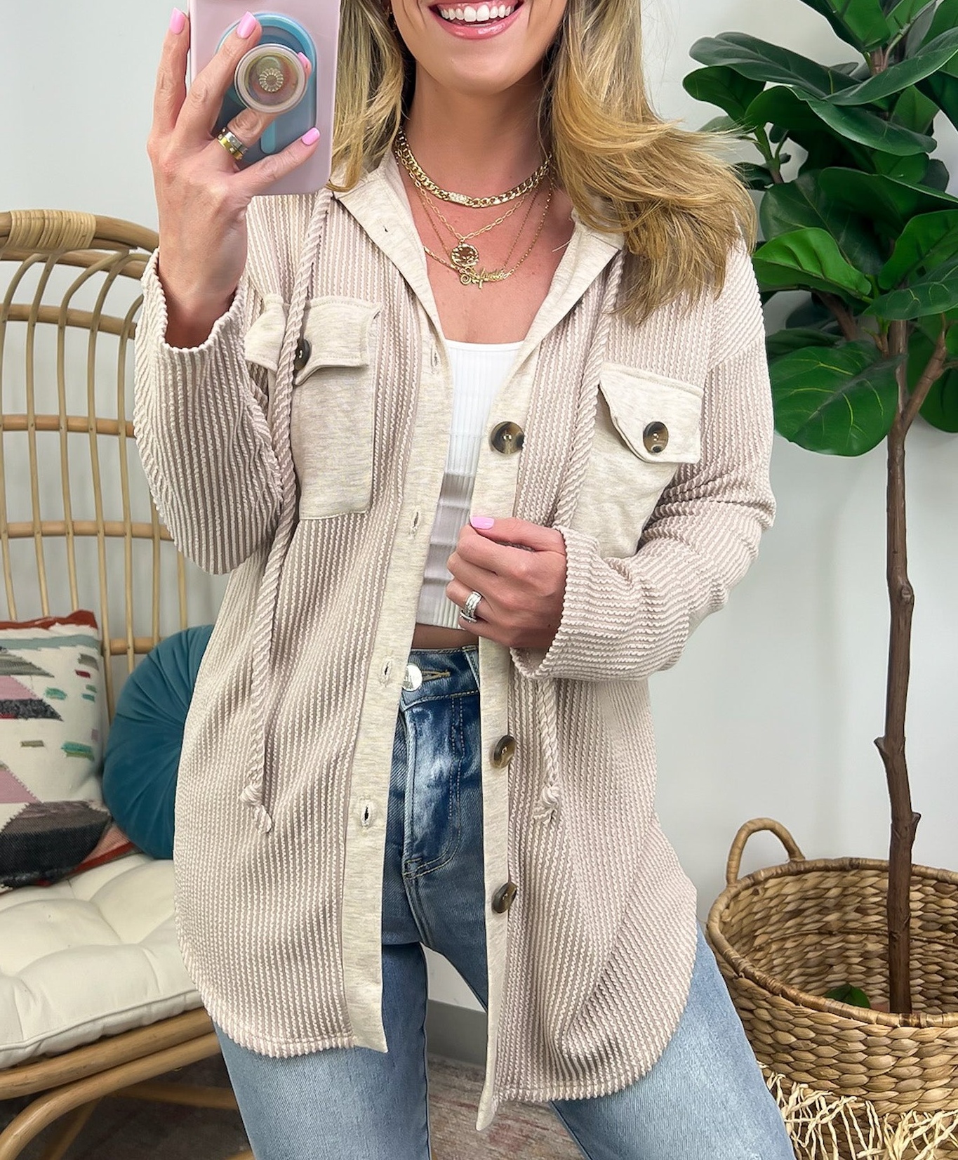 Saturday Satisfaction Ribbed Hooded Shacket