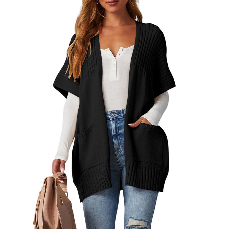 2025 Women’s Trendy Oversized Knit Cardigan – Lightweight Open-Front Pleated Short-Sleeve Summer Sweater (Multiple Colors Available)
