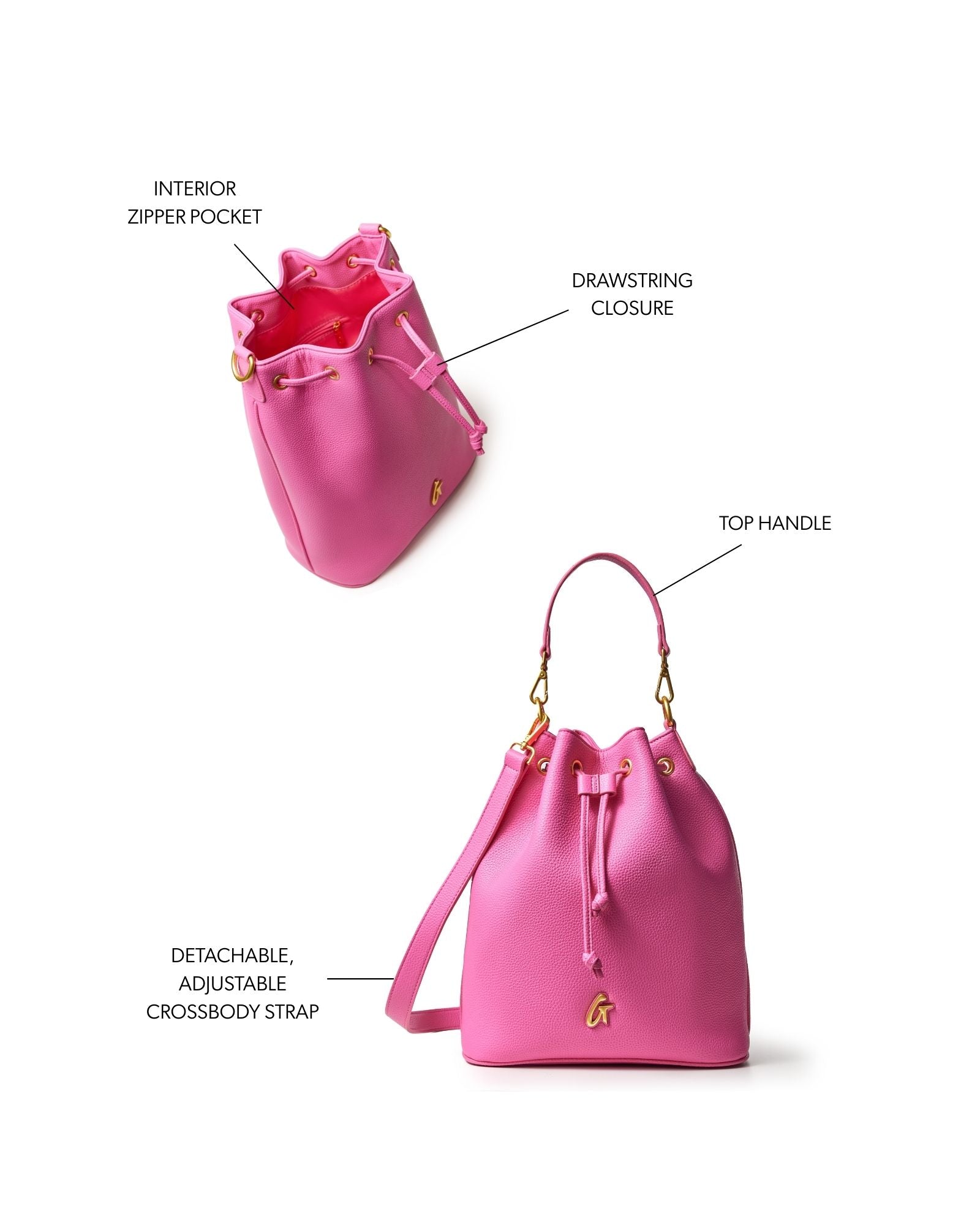 LARGE PEBBLE BUCKET BAG - HOT PINK
