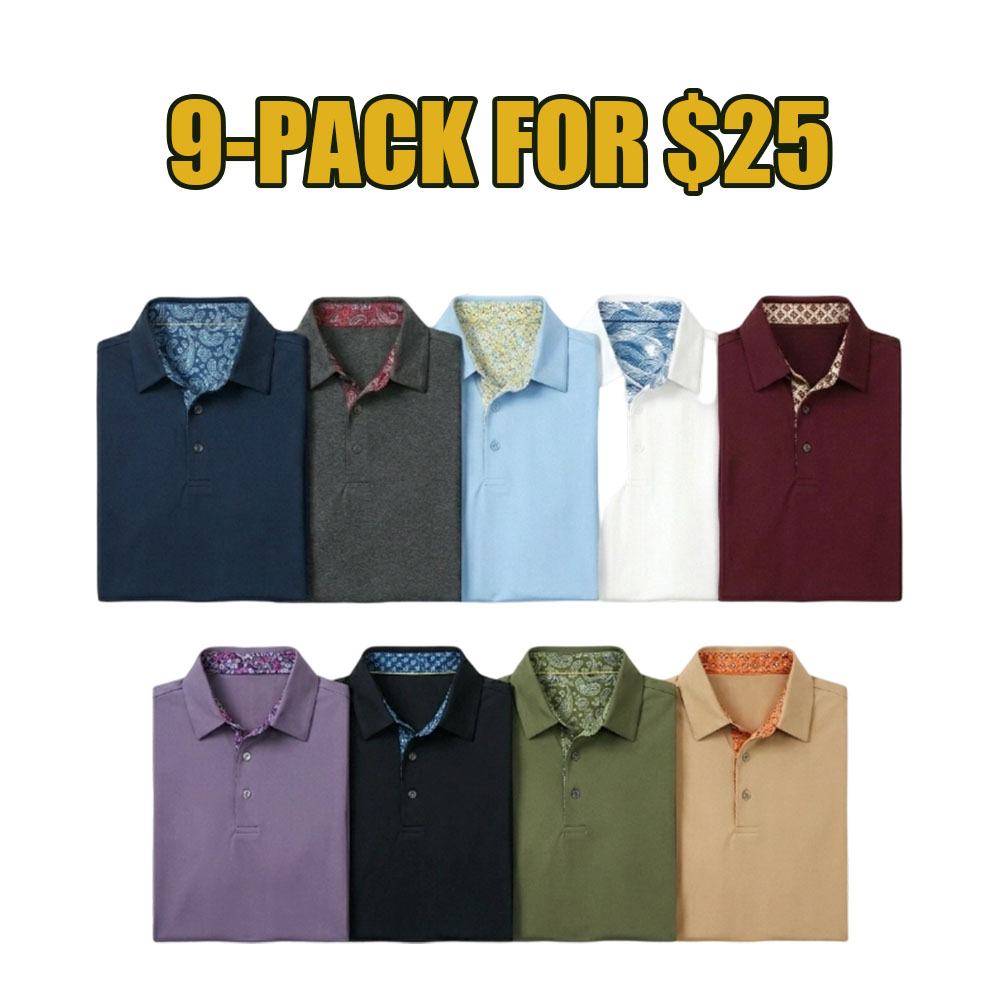 Men’s 9-Pack Polo Shirts – Soft, Breathable Cotton, Comfortable Casual Fit