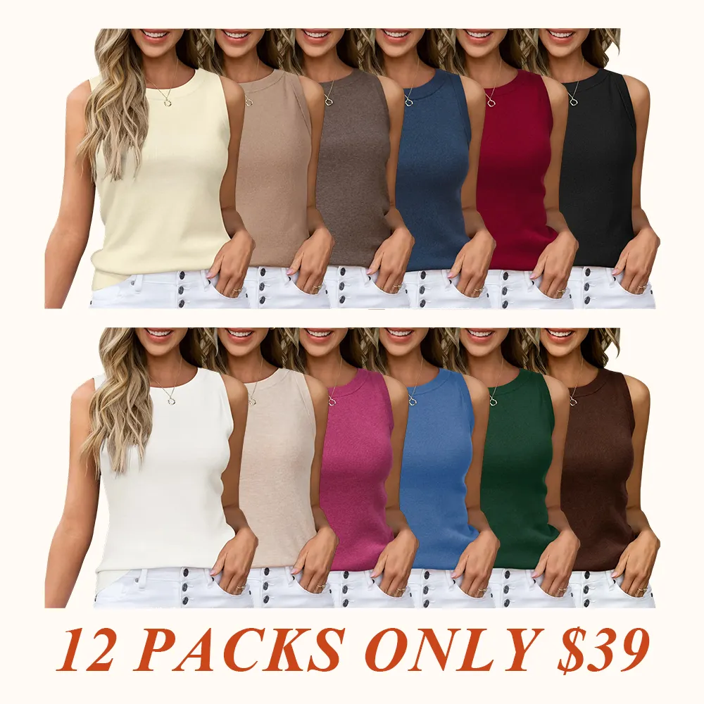 Womens Tank Tops Spring Summer Sleeveless Crew Neck Soft Sweater