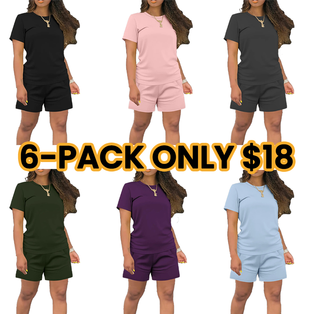 Women's Summer Casual Set, Short Sleeve Top & Shorts, Solid Color