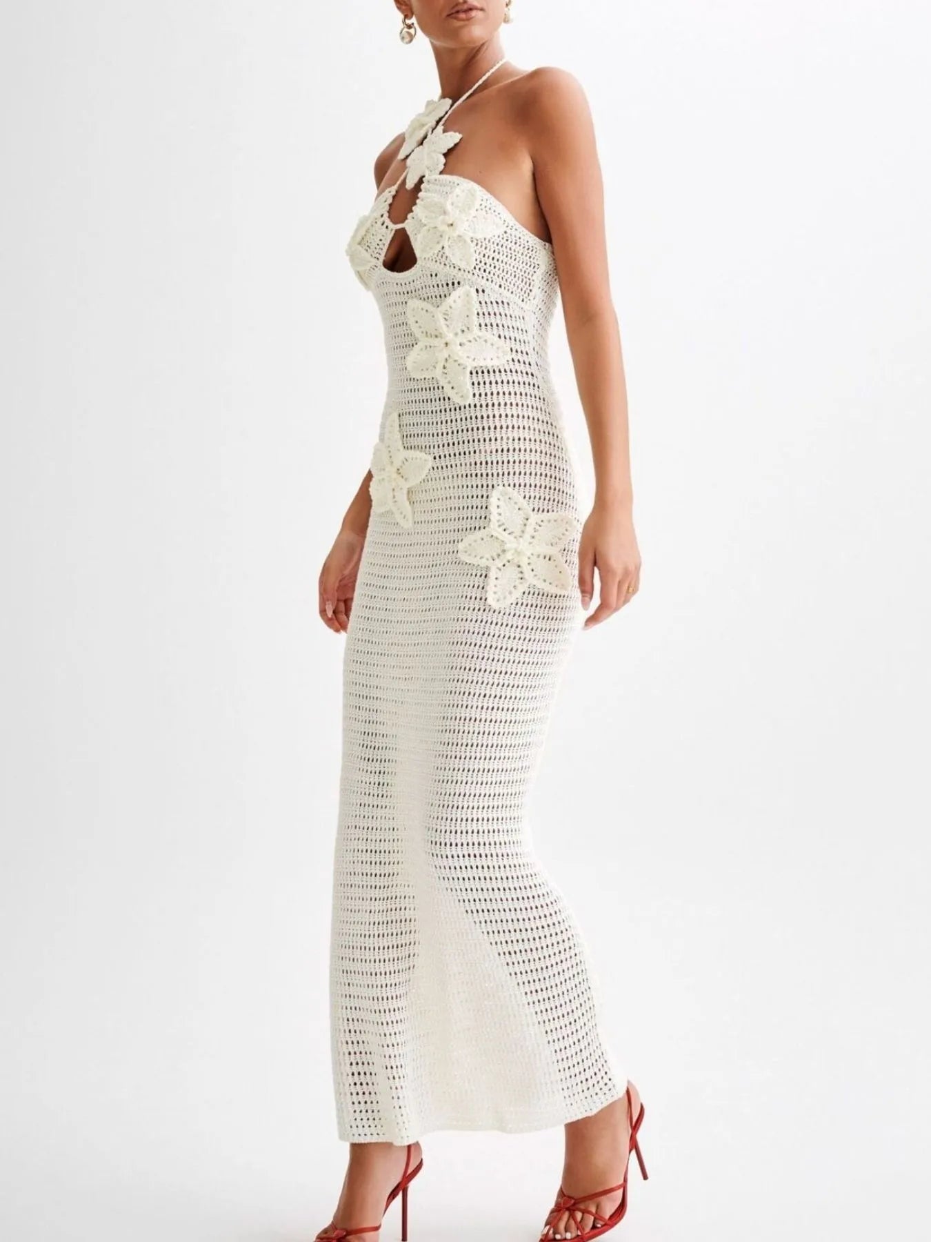 Crochet Floral Halter Knit Cover Up Dress