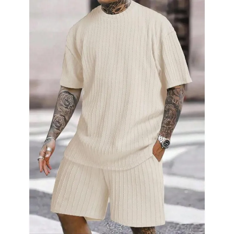 Men's Two-Piece Set: Drop Shoulder Tee & Drawstring Shorts