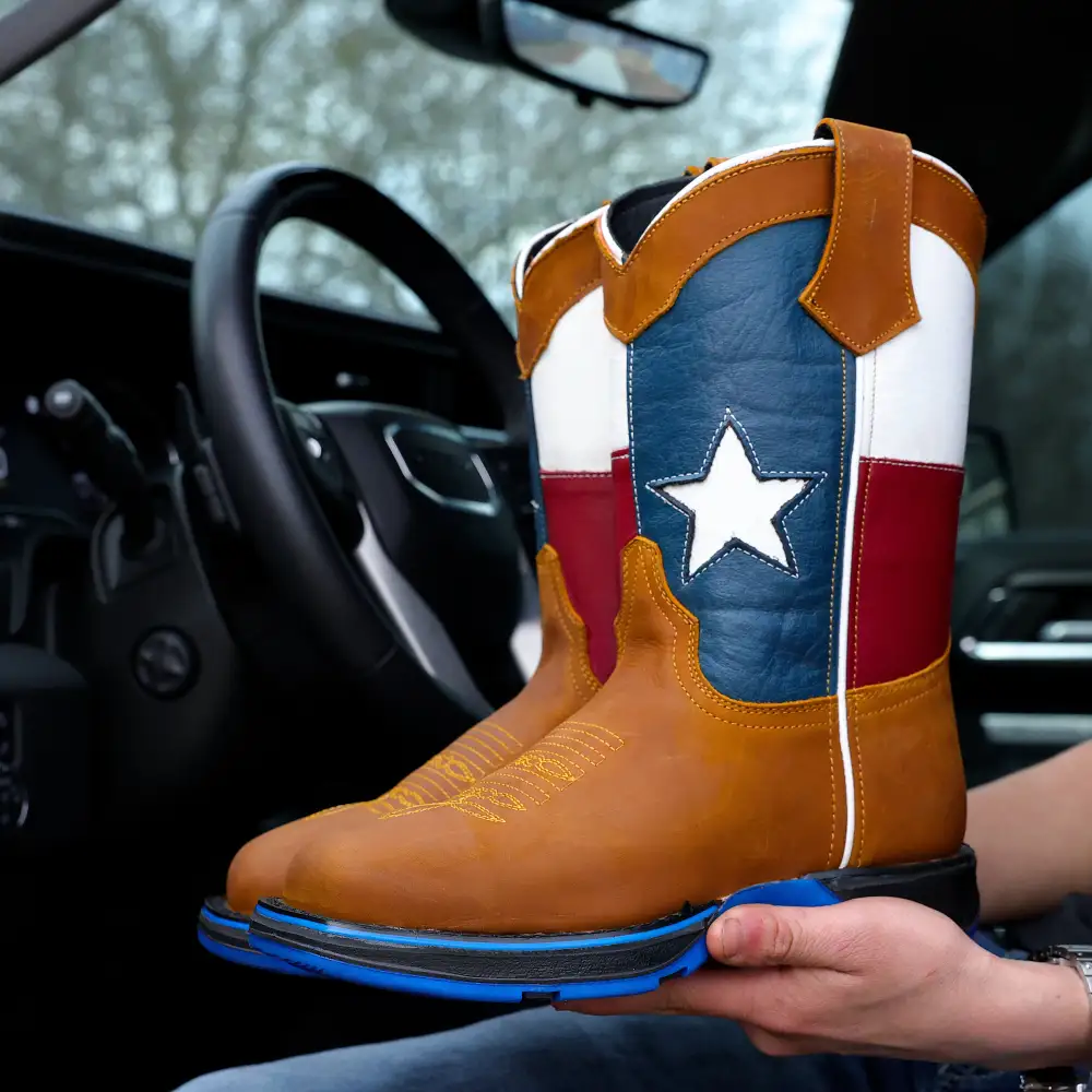 Honey TEXAS Flag Leather Work Boots - Composite Toe