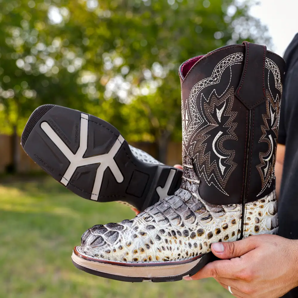 Bone Caiman Neck Leather Boots With 3D Lightweight Sole - Composite Toe