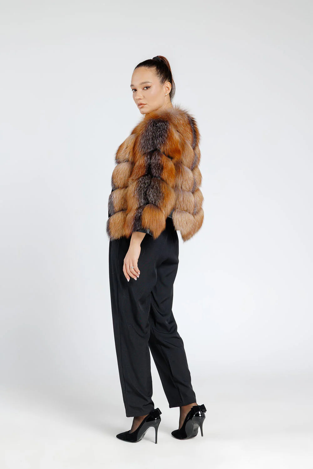 Haină din Blană Naturală de Vulpe, Femei, Brown Frost 260