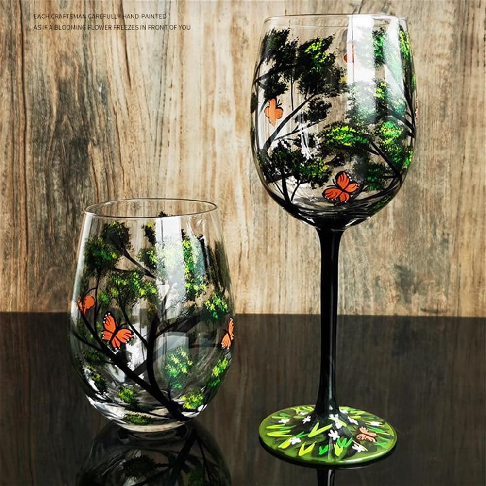 Hand Painted Art - Four Seasons Tree Wine Glasses