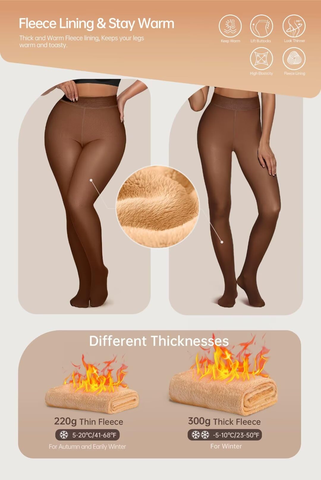 Vertvie Fleece Lined Tights For Women Thermal Warm Tights Fake Translucent Pantyhose High Waisted Thermal Leggings Winer