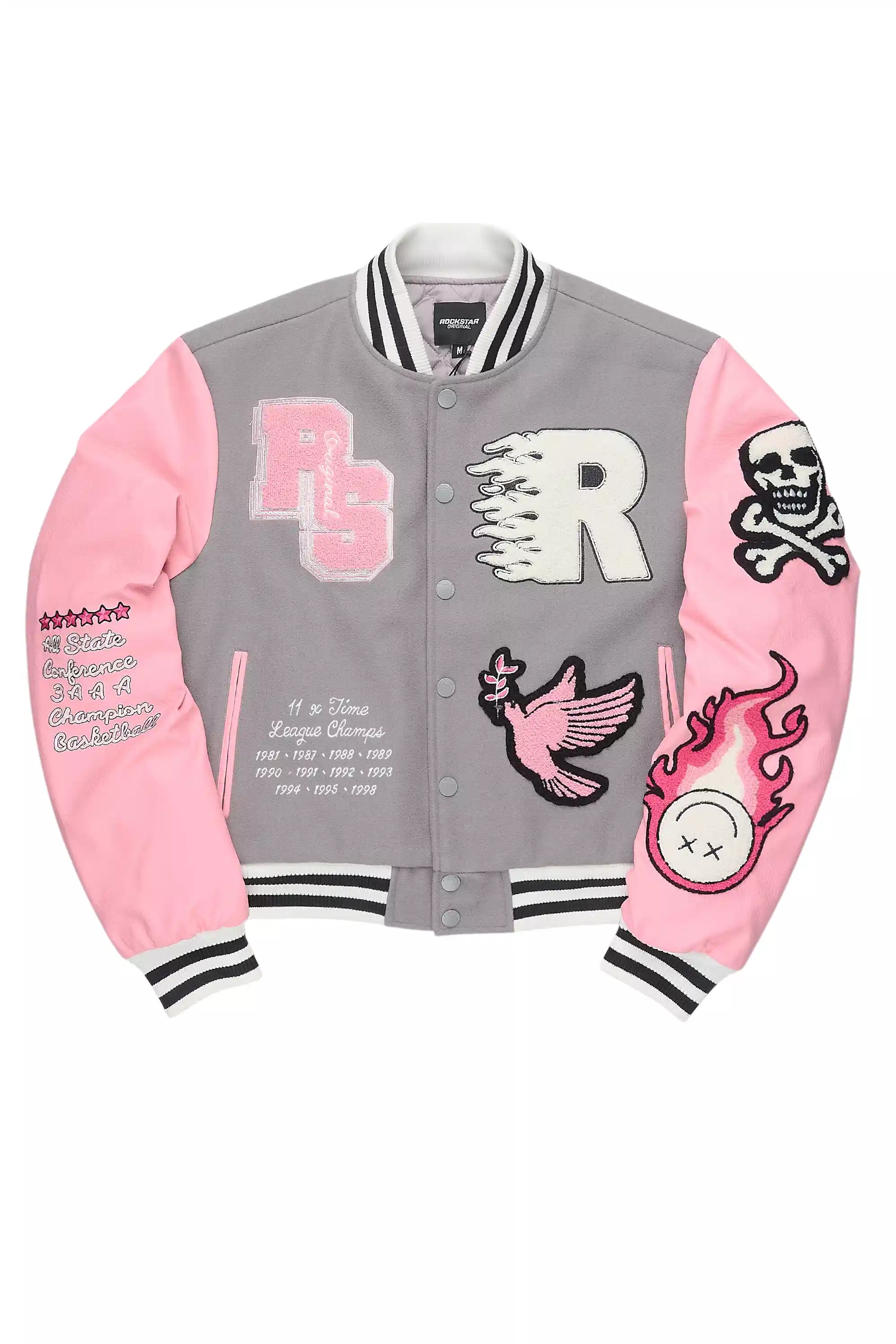 Aniya Grey Oversized Varsity Jacket