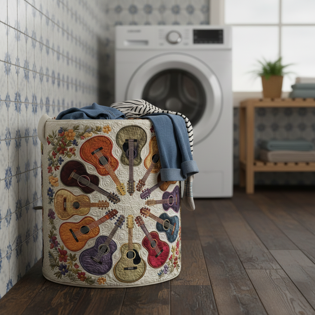 Guitar Circle Quilted Laundry Basket GFTOQM2098